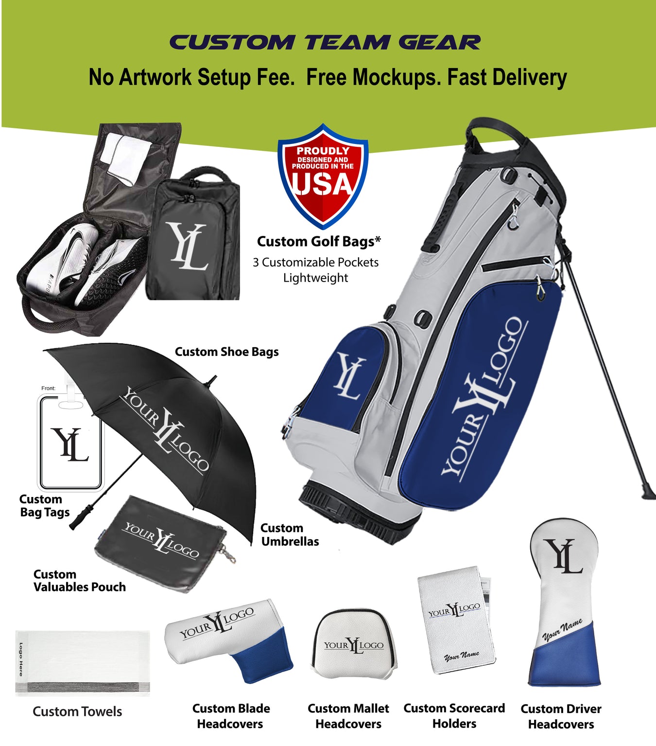 1withGolf Custom Team Gear including custom team bags, towels, shoe bags, headcovers and more