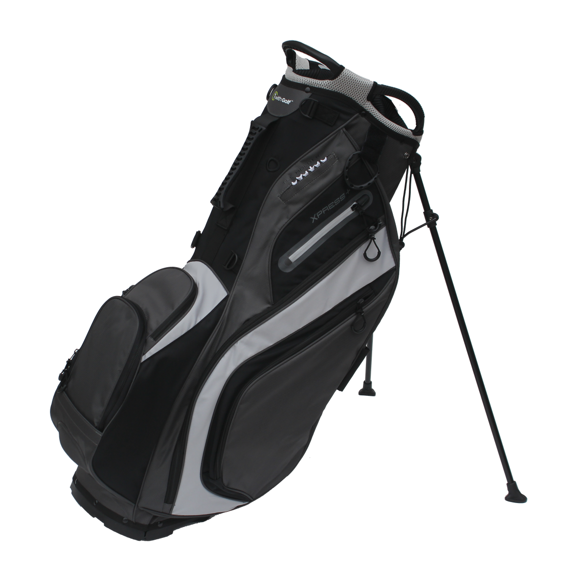 Xpress Plus 14 way Stand Bag Black Charcoal Light Gray 1withGolf xpress-plus-14-way-stand-bag-black-charcoal-light-gray-1withgolf